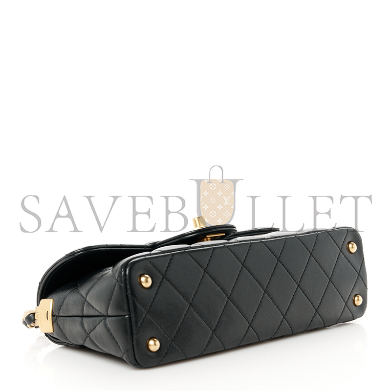 Ch*el master lambskin quilted mini flap top handle bag black as5354 (22*11.5*6cm)